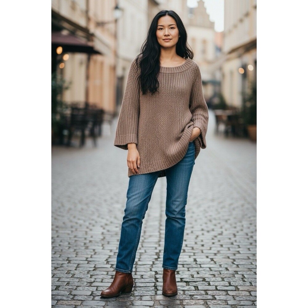 Soft Surroundings NEW chunky knit flare sleeve tawny cottagecore sweater Large